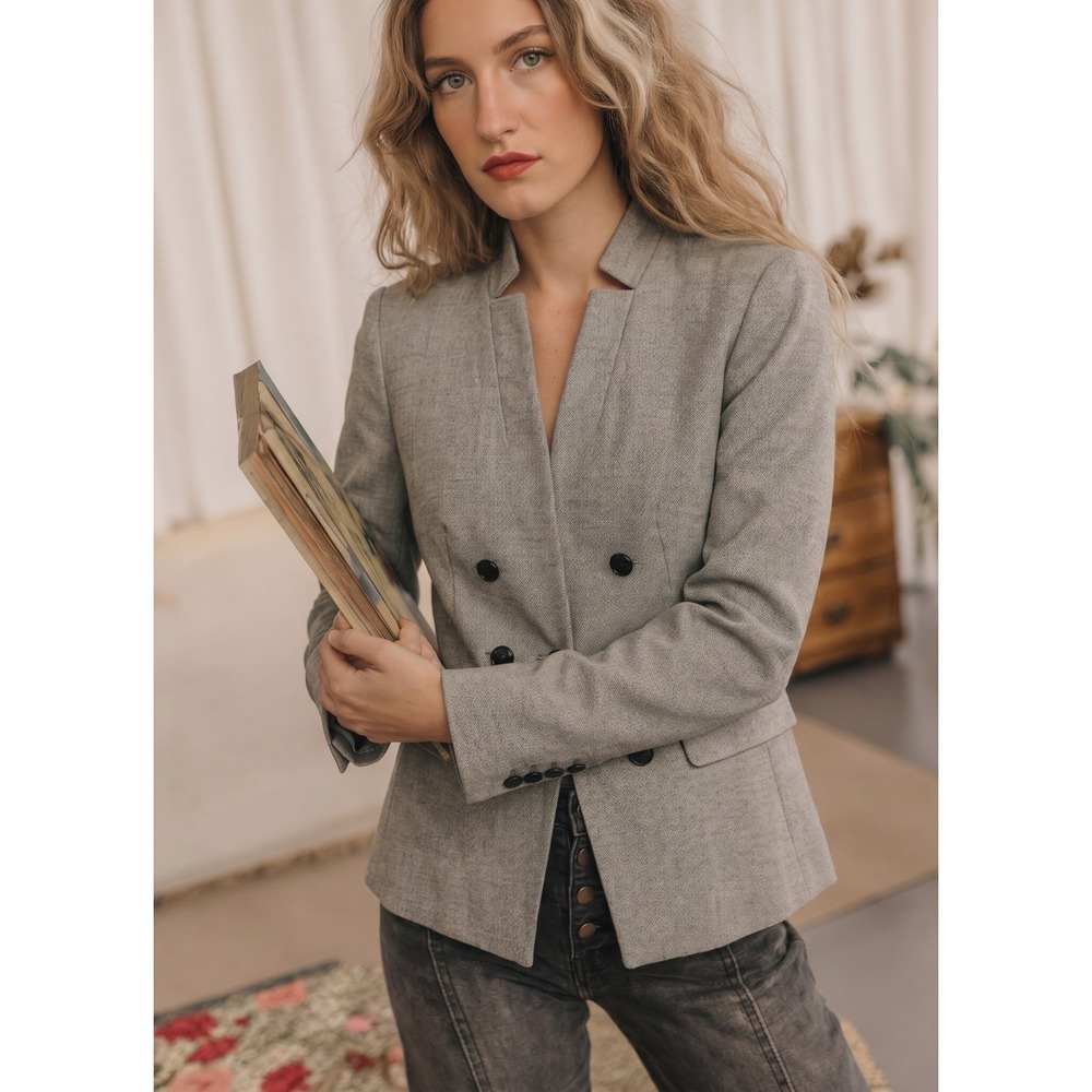 NWOT White House Black Market Women's Gray Double Breasted Blazer Jacket Sz 0